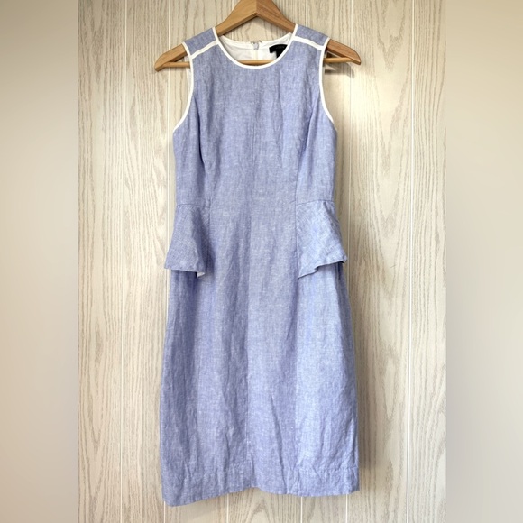J. Crew Linen Peplum Dress French Blue Size 4 EUC MSRP $168 - Picture 4 of 4